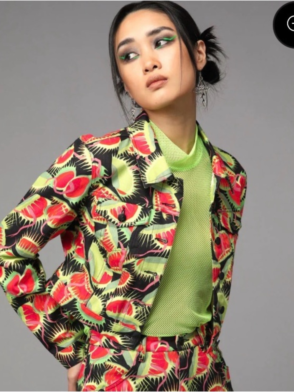 Dangerfield Neon Floral Cropped Jacket s 6 Australian-small/med Venus fly trap